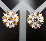 Праздничные серебряные серьги с цитринами, турмалинами и ограненными эфиопскими опалами Серебро 925