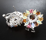 Праздничные серебряные серьги с цитринами, турмалинами и ограненными эфиопскими опалами Серебро 925