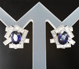 Оригинальные серебряные серьги с насыщенно-синими сапфирами
