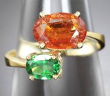 Комплект с цаворитом топового цвета 0,47 карата и мандариновыми спессартинами 5,22 карата
