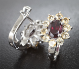 Симпатичные серебряные серьги с родолитами и цитринами