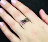 Оригинальное серебряное кольцо с разноцветными турмалинами
