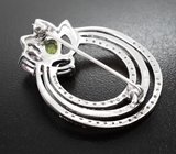 Оригинальная серебряная брошь с турмалинами и перидотом Серебро 925