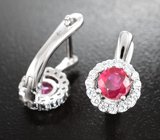 Изящные серебряные серьги с рубинами Серебро 925