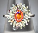 Яркое серебряное кольцо с ограненным мексиканским опалом и разноцветными сапфирами бриллиантовой огранки Серебро 925