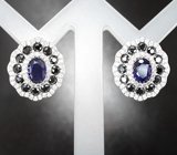 Эффектные серебряные серьги с насыщенно-синими сапфирами Серебро 925