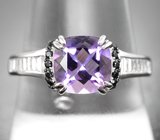 Стильное серебряное кольцо с аметистом и черными шпинелями