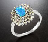 Праздничное серебряное кольцо с ограненным опалом и разноцветными сапфирами бриллиантовой огранки