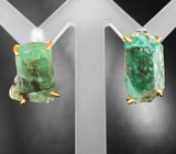 Крупные золотые серьги с уникальной парой кристаллов уральского изумруда 23,05 карата