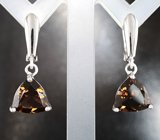 Стильные серебряные серьги с дымчатым кварцем Серебро 925