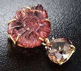 Кулон с резным турмалином 5,27 карата и оранжевато-желтым цирконом высокой чистоты 2,89 карата