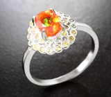 Серебряное кольцо с ограненным мексиканским опалом и разноцветными сапфирами бриллиантовой огранки Серебро 925