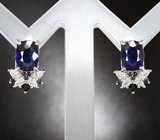 Превосходные серебряные серьги с насыщенно-синими сапфирами и черными шпинелями