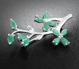 Изысканная крупная серебряная брошь с изумрудами