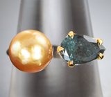 Кольцо с уральским александритом 1,07 карата и золотистой морской жемчужиной 3,6 карата