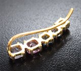 Кафф с фиолетовой, розовой и синими шпинелями 2,1 карата Золото