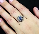 Серебряное кольцо с синим и разноцветными сапфирами бриллиантовой огранки Серебро 925