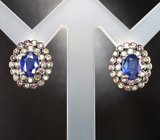 Серебряные серьги с синими и разноцветными сапфирам бриллиантовой огранки