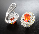 Яркие серебряные серьги с ограненными мексиканскими опалами и разноцветными сапфирами бриллиантовой огранки Серебро 925