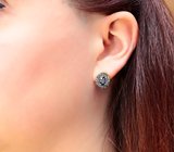 Эффектные серебряные серьги с насыщенно-синими сапфирами и черными шпинелями Серебро 925