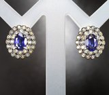 Превосходные серебряные серьги с насыщенно-синими и разноцветными сапфирами бриллиантовой огранки