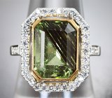 Кольцо с перидотом с рутилом 7,96 карата и лейкосапфирами