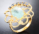 Золотое кольцо с неоново-голубым параиба турмалином 4,84 карата, гранатами со сменой цвета 0,52 карата и россыпью бриллиантов