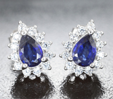 Чудесные серебряные пусеты с насыщенно-синими сапфирами Серебро 925