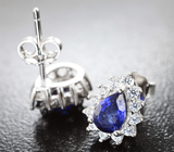 Чудесные серебряные пусеты с насыщенно-синими сапфирами Серебро 925