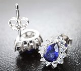 Чудесные серебряные пусеты с насыщенно-синими сапфирами Серебро 925