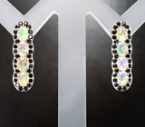 Серебряные серьги с ограненными эфиопскими опалами и черными шпинелями Серебро 925