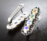 Серебряные серьги с ограненными эфиопскими опалами и черными шпинелями Серебро 925