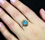 Яркое серебряное кольцо с ограненным опалом и разноцветными сапфирами Серебро 925
