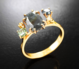 Золотое кольцо с уральскими александритами различной огранки 3,32 карата и бриллиантами