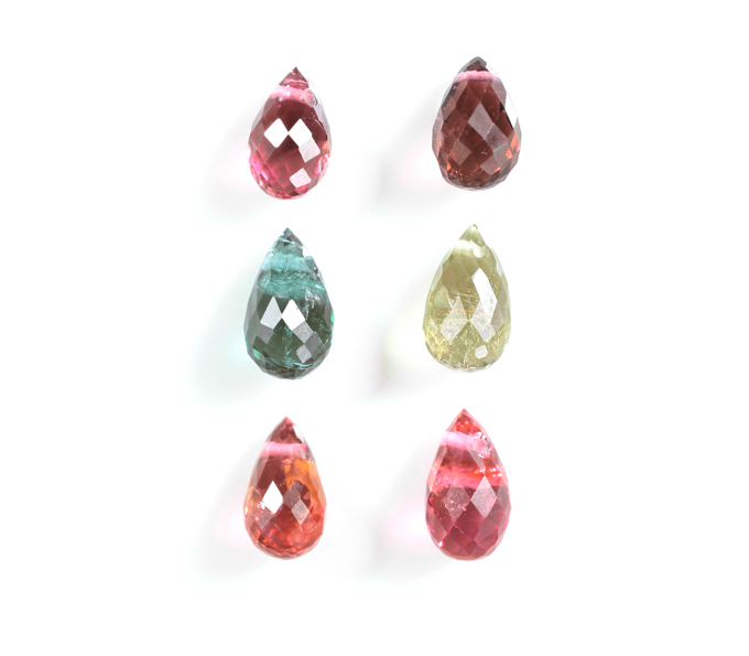 Набор из 6 бриолетов разноцветных турмалинов 3,38 карата