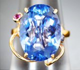 Кольцо с флюоритом со сменой цвета 8,71 карата, розовым и голубым сапфирами