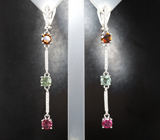 Элегантные серебряные серьги с разноцветными турмалинами