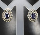 Серебряные серьги с синими и разноцветными сапфирами бриллиантовой огранки