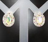 Серебряные серьги с ограненными эфиопскими опалами и разноцветными сапфирами бриллиантовой огранки Серебро 925