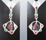 Комплект с насыщенными слайсами турмалинов 11,88 карата, цаворитами и сапфирами