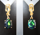 Золотые серьги с крупными ограненными черными опалами 5,47 карата и бриллиантами Золото