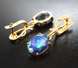 Золотые серьги с крупными ограненными черными опалами 5,47 карата и бриллиантами Золото