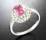 Серебряное кольцо с ярким рубином и разноцветными сапфирами