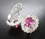 Серебряные серьги с рубинами и разноцветными сапфирами бриллиантовой огранки Серебро 925