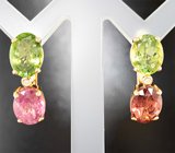 Серьги с разноцветными турмалинами 9,89 карата и бриллиантами