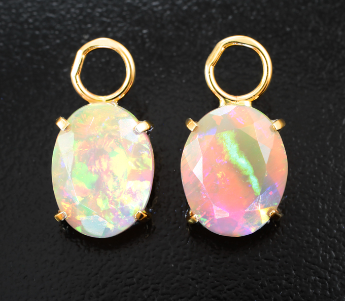 Крупные золотые подвесы с яркими ограненнными эфиопскими опалами 5 карат