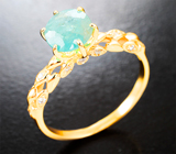 Золотое кольцо с ярким «неоновым» параиба турмалином 1,15 карата и бриллиантами