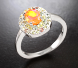 Яркое серебряное кольцо с ограненным опалом и разноцветными сапфирами бриллиантовой огранки