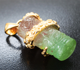 Золотой кулон с крупным арбузным турмалином 23,27 карата и бриллиантами