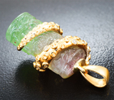 Золотой кулон с крупным арбузным турмалином 23,27 карата и бриллиантами